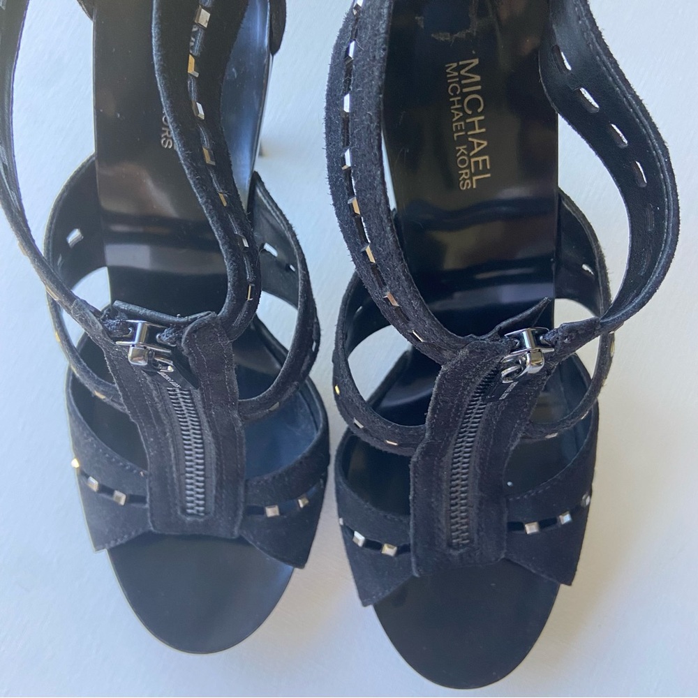 MICHAEL KORS Black Suede Studded Strappy Heels 6.5 NEW - Picture 5 of 6